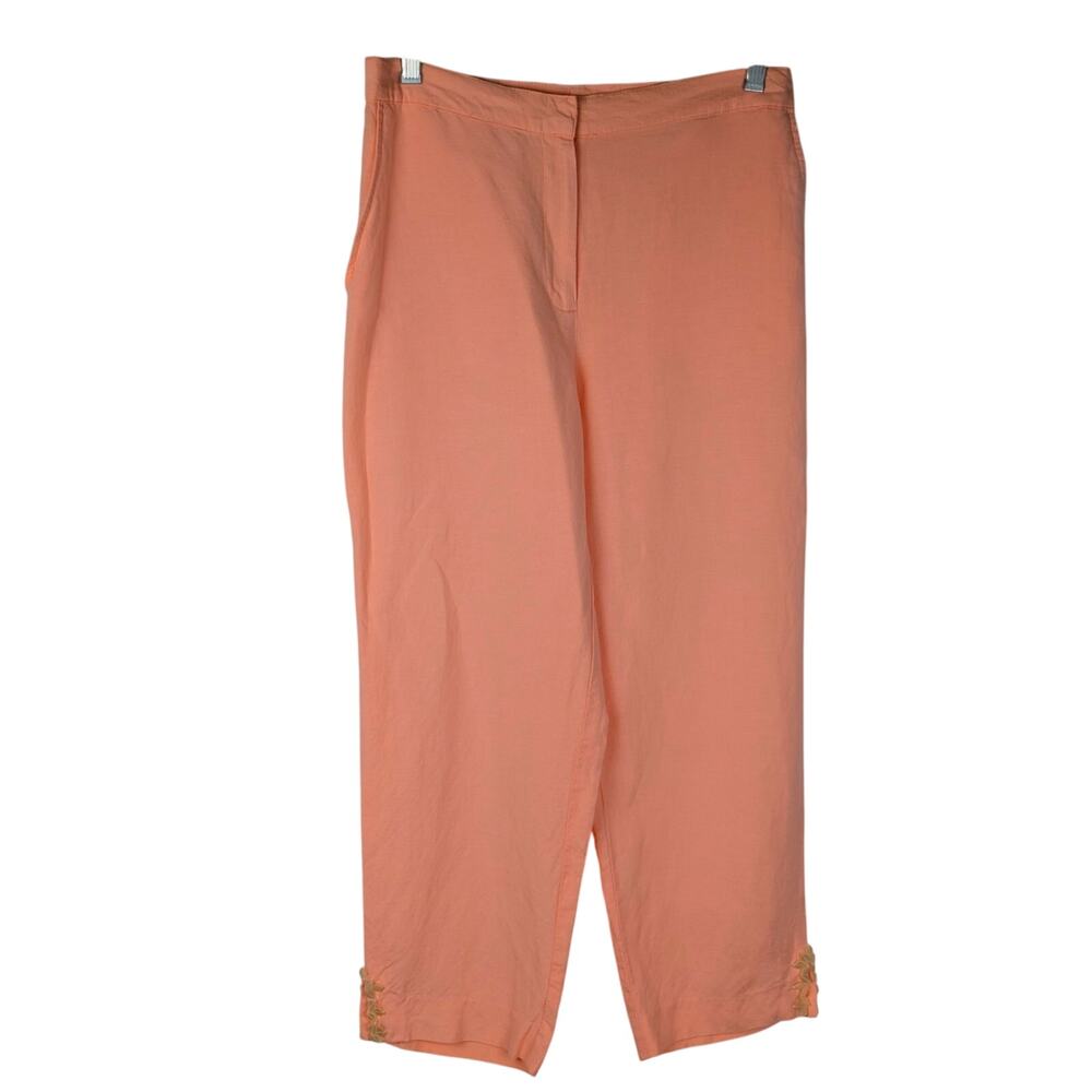 Linen pants Peach/pink pink beaded slits Sz 8-10 no tags Lagenlook comfort